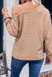 Marle Waffle Knit One Shoulder Chain Strap Long Sleeves Top