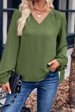 Plain V Neck Puff Sleeves Top