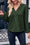 Plain Texture V Neck Lace Edge Blouse