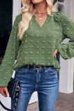 Plain V Neck Jacquard Spot Puff Blouse