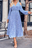 Cold Shoulder V Neck Flower Print Dress