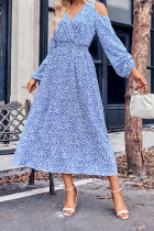 Cold Shoulder V Neck Flower Print Dress