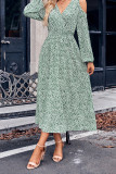 Cold Shoulder V Neck Flower Print Dress