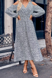 Cold Shoulder V Neck Flower Print Dress
