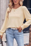 Plain Waffle Knitting Long Sleeves Top