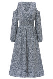 Cold Shoulder V Neck Flower Print Dress