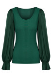 Puff Sleeves Rib Knitting Plain Top