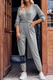V Neck One Piece Jumpsuit with Belt