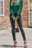 Puff Sleeves Rib Knitting Plain Top