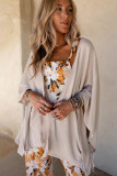 Apricot Lace Trim Ribbed Oversize Kimono