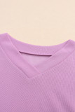 Purple Knitted V Neck Buttoned Cuffs Sweater