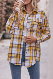 Plaid Open Button Pockets Blouse Shirt
