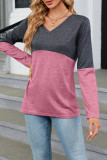 V Neck Color Block Long Sleeves Top