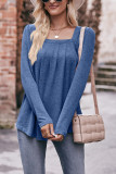 Square Plain Smocked Ruffle Hem Top