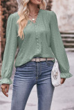 Eyelet Lace Crochet Puff Sleeves Top