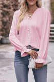 Eyelet Lace Crochet Puff Sleeves Top