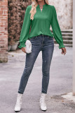 Plain Eyelet Pattern V Neck Puff Blouse