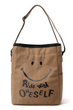 Smile Letter Print Drawstring Canvas Tote Bag MOQ 3pcs