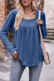 Square Plain Smocked Ruffle Hem Top