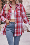 Plaid Open Button Pockets Blouse Shirt