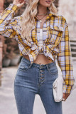 Plaid Open Button Pockets Blouse Shirt