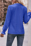 Plain Eyelet Pattern V Neck Puff Blouse