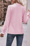 Plain Eyelet Pattern V Neck Puff Blouse