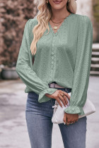 Eyelet Lace Crochet Puff Sleeves Top