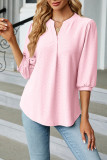 Plain V Neck Texture Puff Blouse