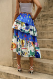 High Waist Printing Tiered Ruffle Skirt Dress