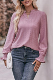 Plain Eyelet Pattern V Neck Puff Blouse