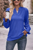 Plain Eyelet Pattern V Neck Puff Blouse