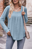 Square Plain Smocked Ruffle Hem Top
