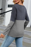 V Neck Color Block Long Sleeves Top