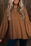 Orange Faux Knit Jacquard Puffy Long Sleeve Top