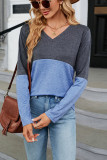 V Neck Color Block Long Sleeves Top