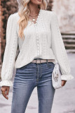 Eyelet Lace Crochet Puff Sleeves Top