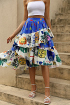 High Waist Printing Tiered Ruffle Skirt Dress