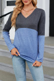 V Neck Color Block Long Sleeves Top