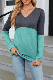 V Neck Color Block Long Sleeves Top