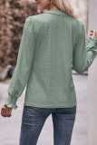 Plain Eyelet Pattern V Neck Puff Blouse