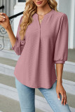 Plain V Neck Texture Puff Blouse