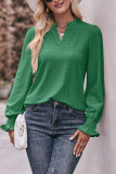 Plain Eyelet Pattern V Neck Puff Blouse