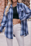 Plaid Open Button Pockets Blouse Shirt