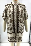 Printing Button Up Shirt and Dress 2PCS Pajamas Set