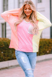 Rose Striped Color Block Splicing Long Sleeve T Shirt