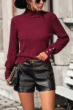 Plain Button Cuff High Collar Knit Sweater