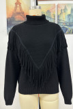 Plain Turtle Neck Fringe Knit Sweaters