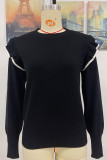Plain Ruffles Sleeves Knit Sweater