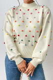 Colorful Pom Knit Puff Sweater